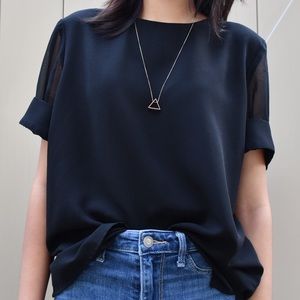 Black Boxy Tee with Mesh Sleeves